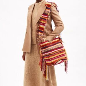 CHLOÉ Jorge Small Striped Recycled-Cashmere Bucket Bag